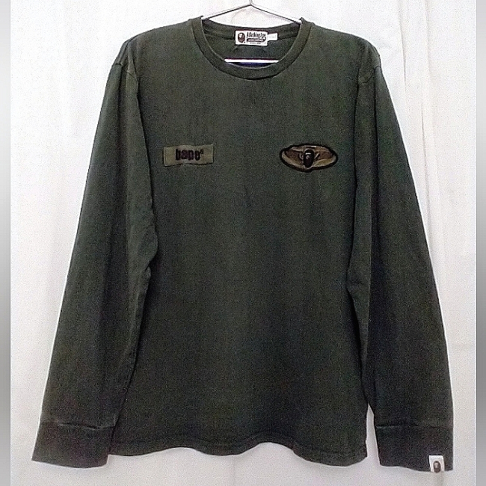 EUC Vintage Bape Bathing Ape Dark Green Long Sleeve Tee Size L
